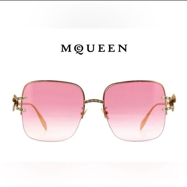 NWT Alexander McQueen Pink and Gold Sunglasses with Butterfly Embellishment