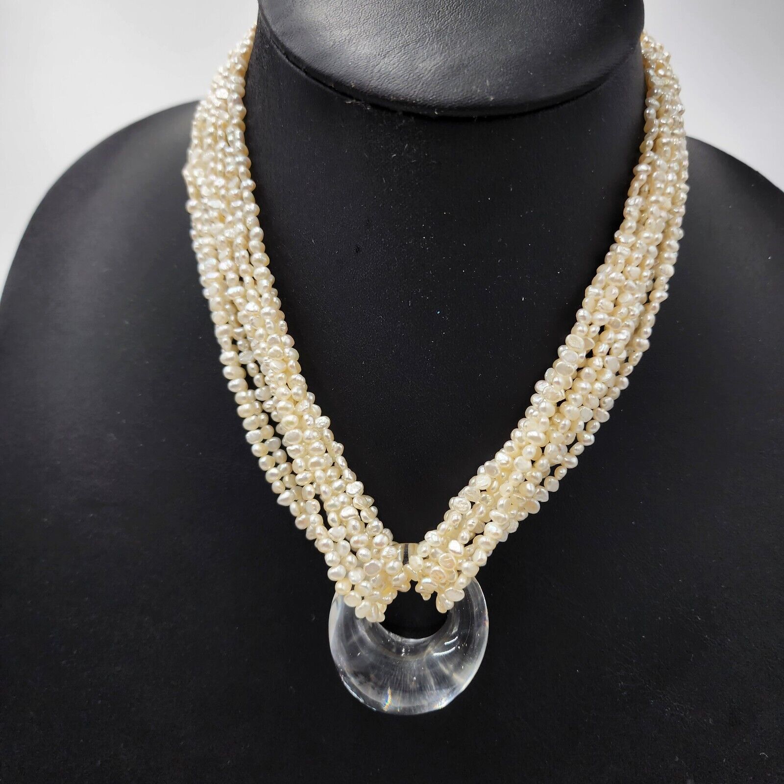 Carolyn Tanner Genuine Pearl Multi Strand 16 Necklace Clear Glass Wedding