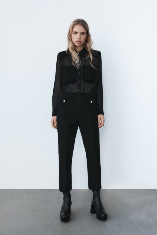 ZARA NWT Textured Flare Crop Pants Black XS