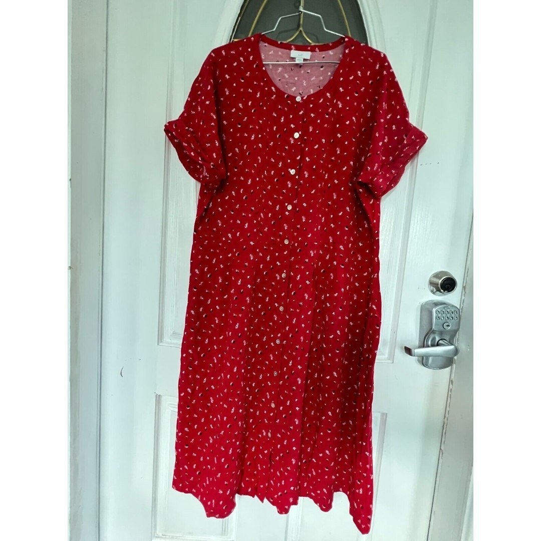 J Jill Worn once red front buttons rayon Dress Size L