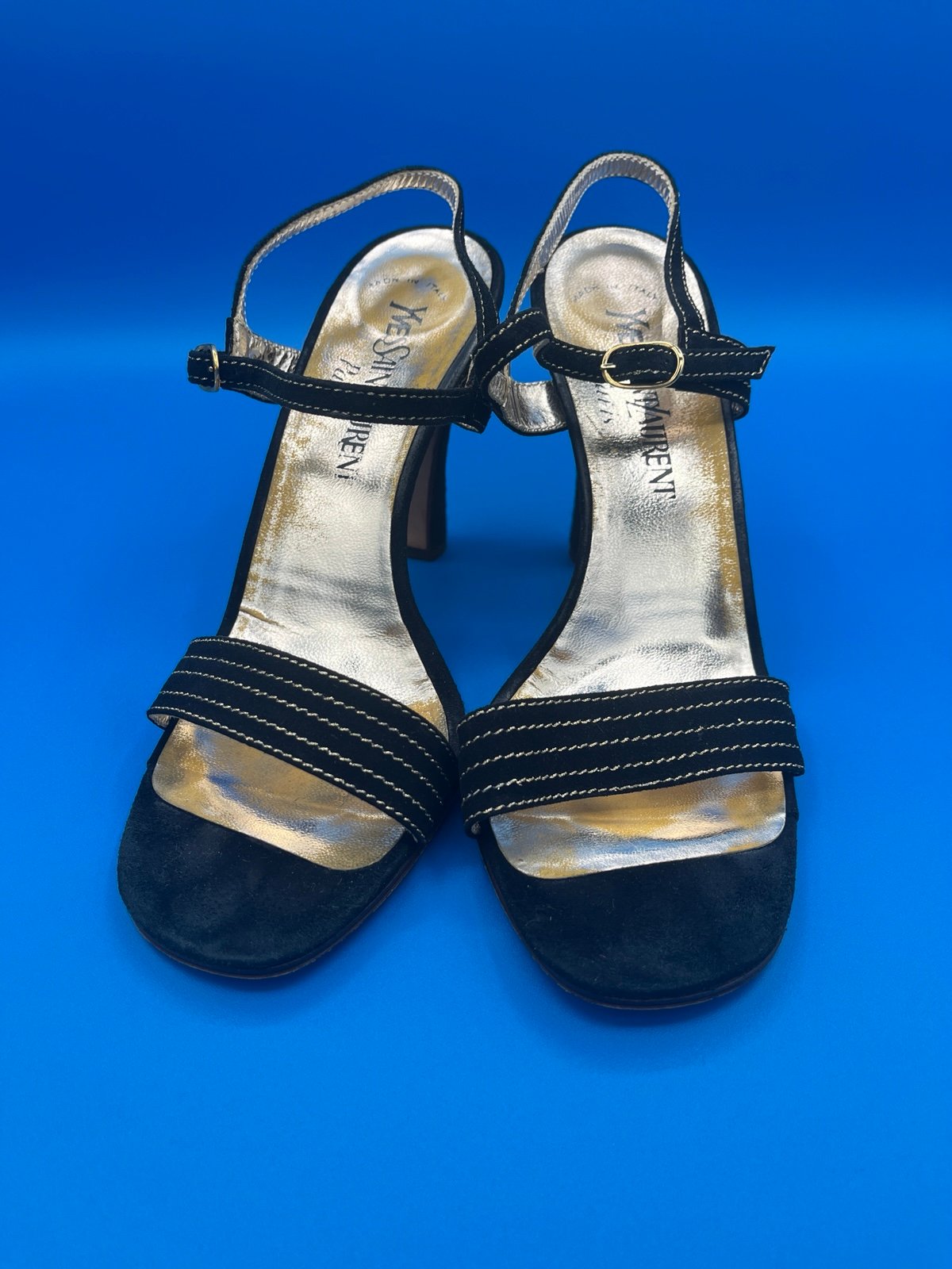 Yves Saint Laurent Chaussures Paris black Suede Ankle Strap Heels