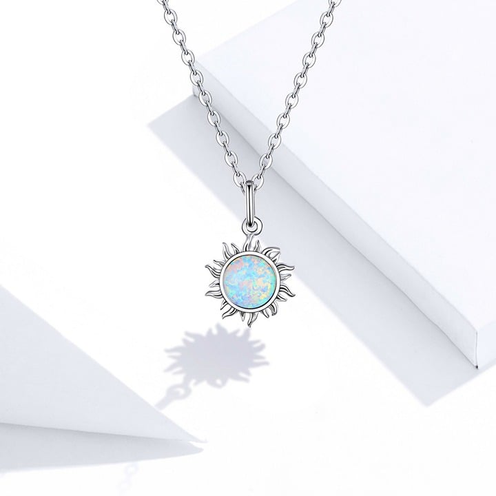 Women's & Girl's Sterling Silver Blue Fire Opal Sun Star Pendant Necklace 18