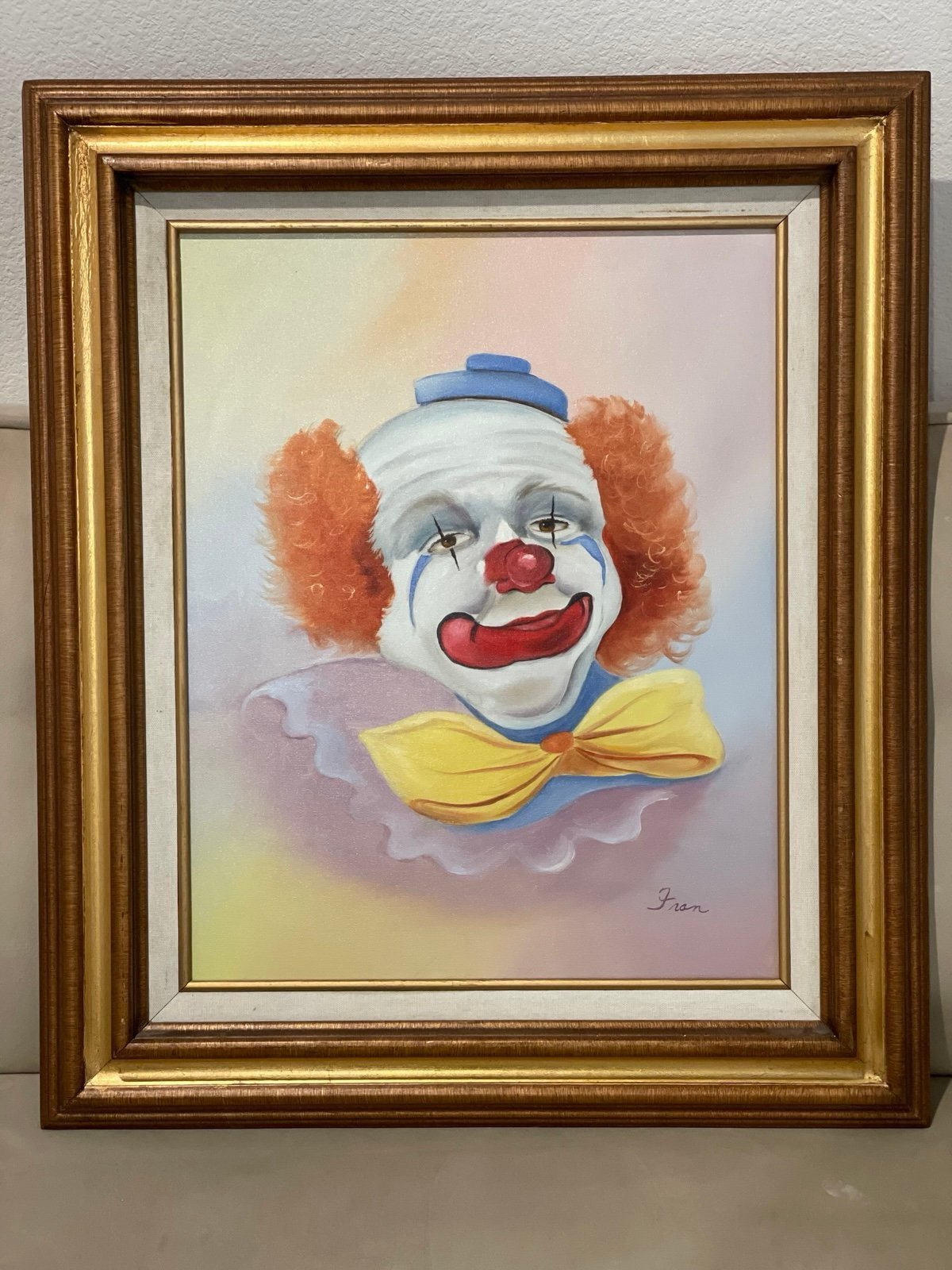 Oil On Canvas Panting Of A Clown 16x20. Beautiful Frame (23x27) - Made In Mexico