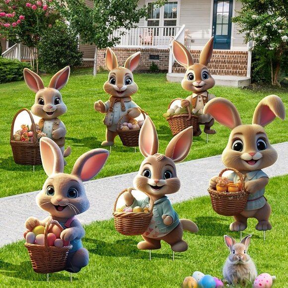 NEW 6 PCS Easter Bunny Decorations Outdoor - Easter Bunny Signs