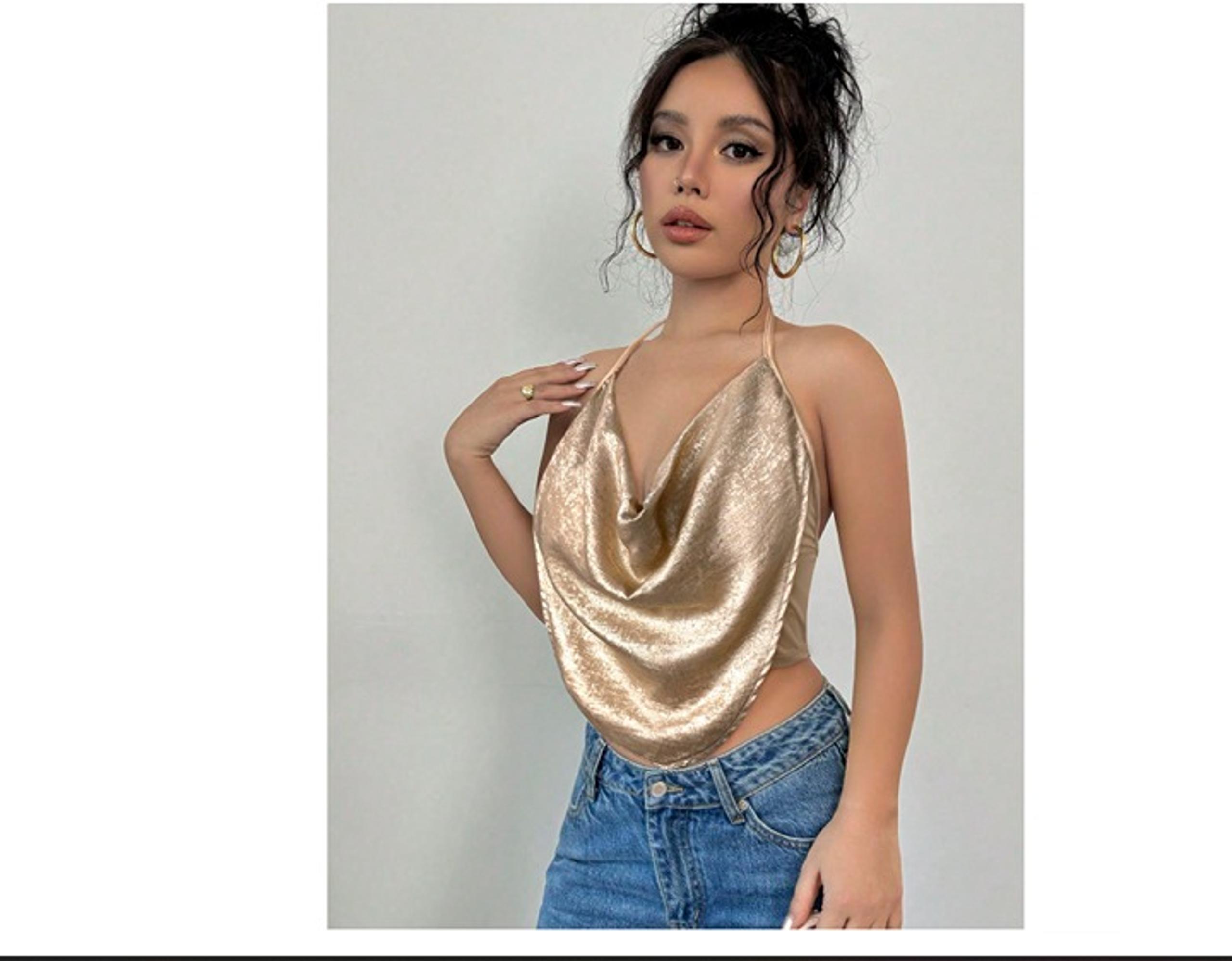 NEW Shein Sexy Gold Draped Neckline Halter Tank Top size L Large