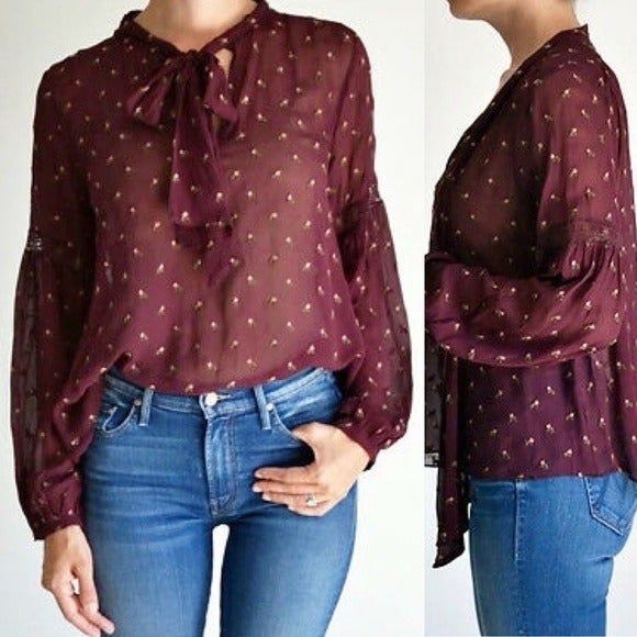 Ulla Johnson Odelia Floral Embroidered Bow Tie Top Size 8
