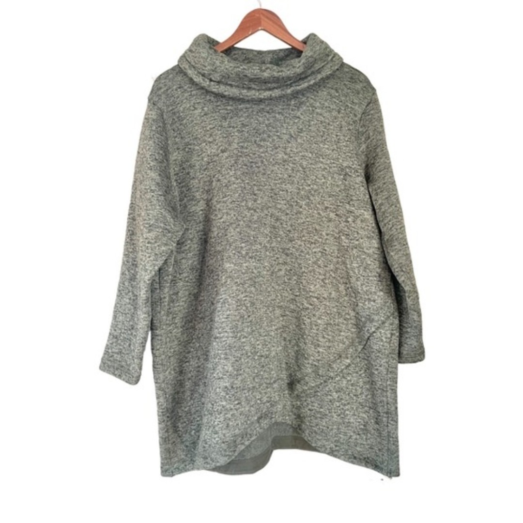 Lands End Cowl Neck Sweater Fleece Pullover Tunic Green Size 2X Cozy Comfy