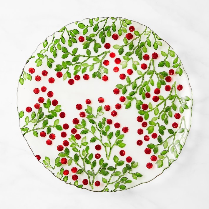Williams Sonoma Holly Glass Charger Serving Plate
