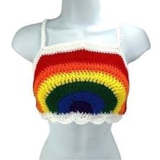 Handmade Napper brand rainbow crop top halter adjustable pride crochet XS NEW