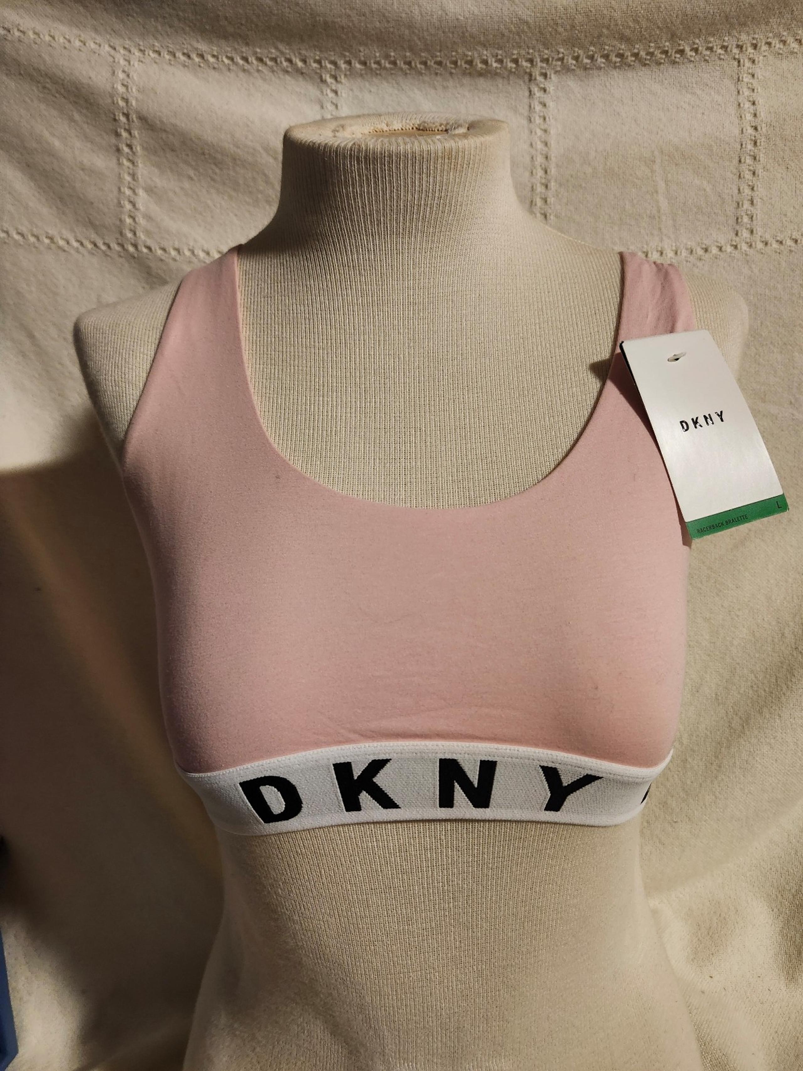 Womens DKNY NWT soft pink racer back bralette sports bra Large
