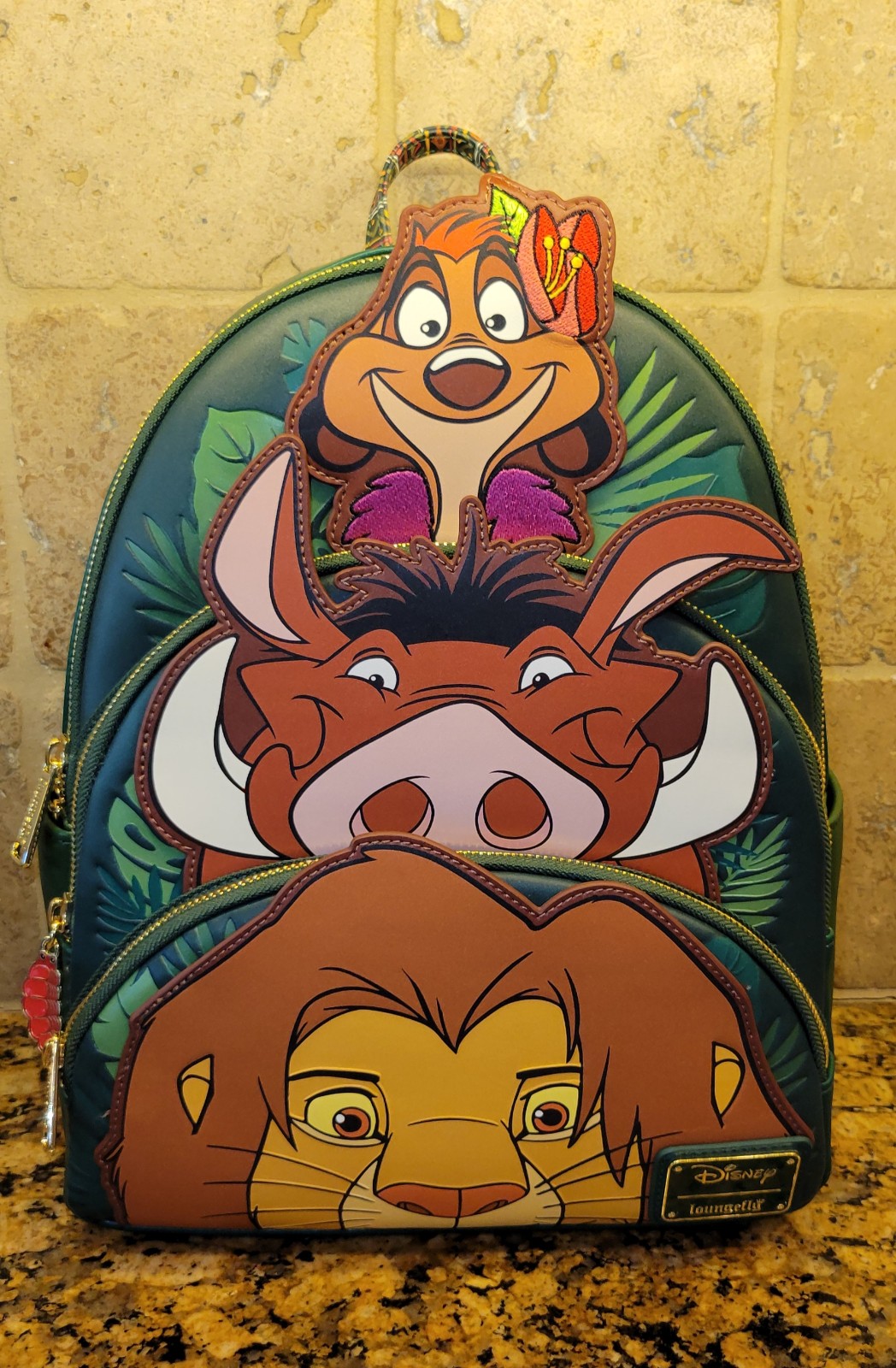 Loungefly Disney 3 Friends Timon Pumbaa Simba Triple Pocket Mini Backpack NWT