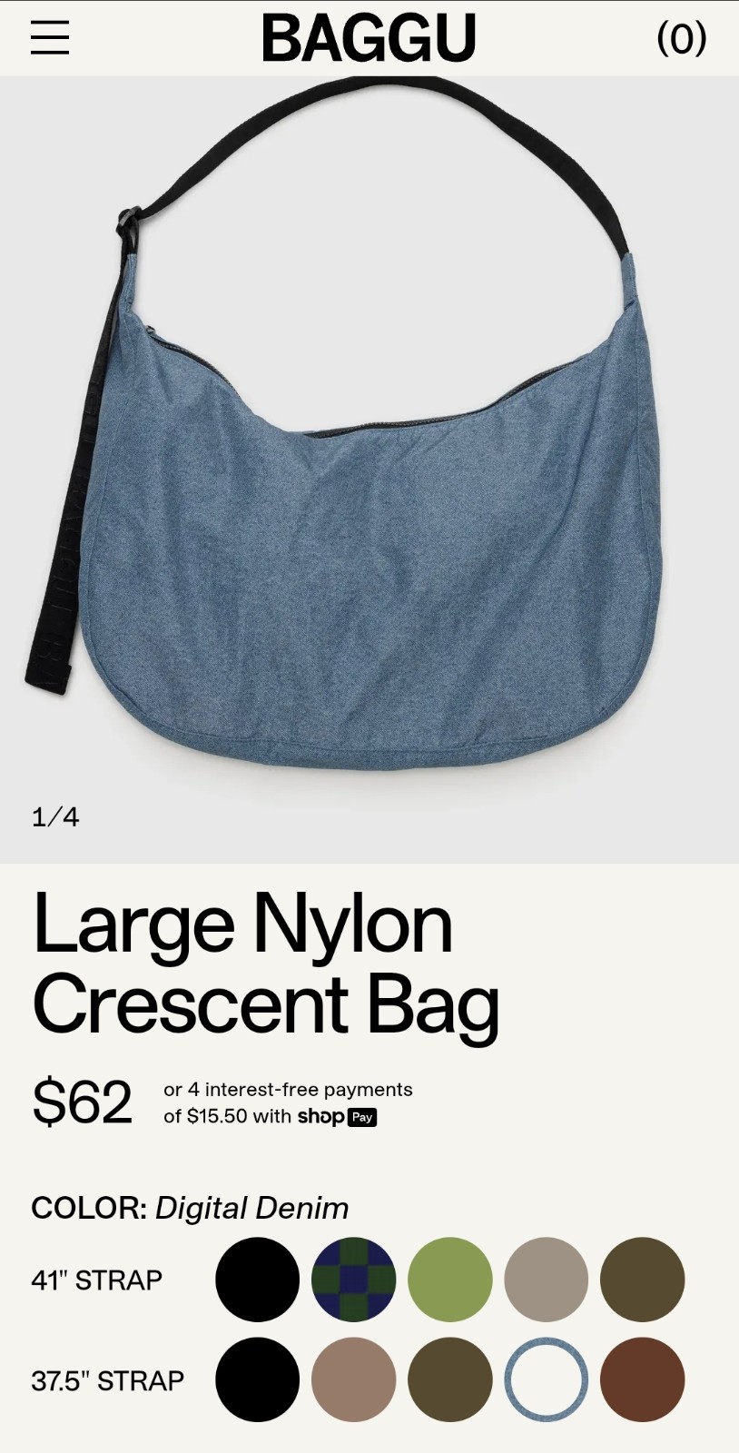 Baggu Large Nylon Crescent Bag — Digital Denim, Like New With Tags