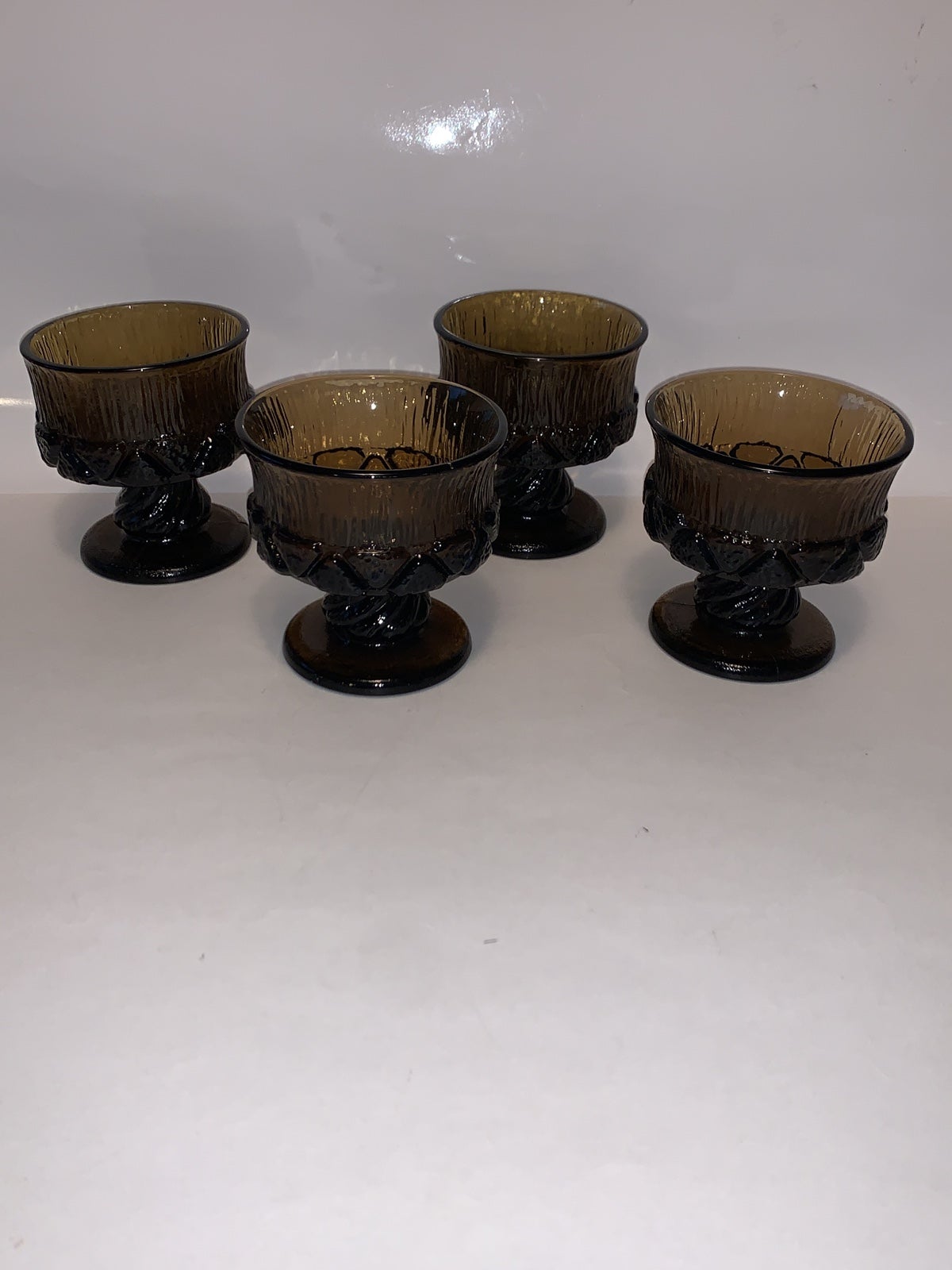 Vintage Set of Four Fostoria Sorento Brown Presses Glass Sherbet Dishes