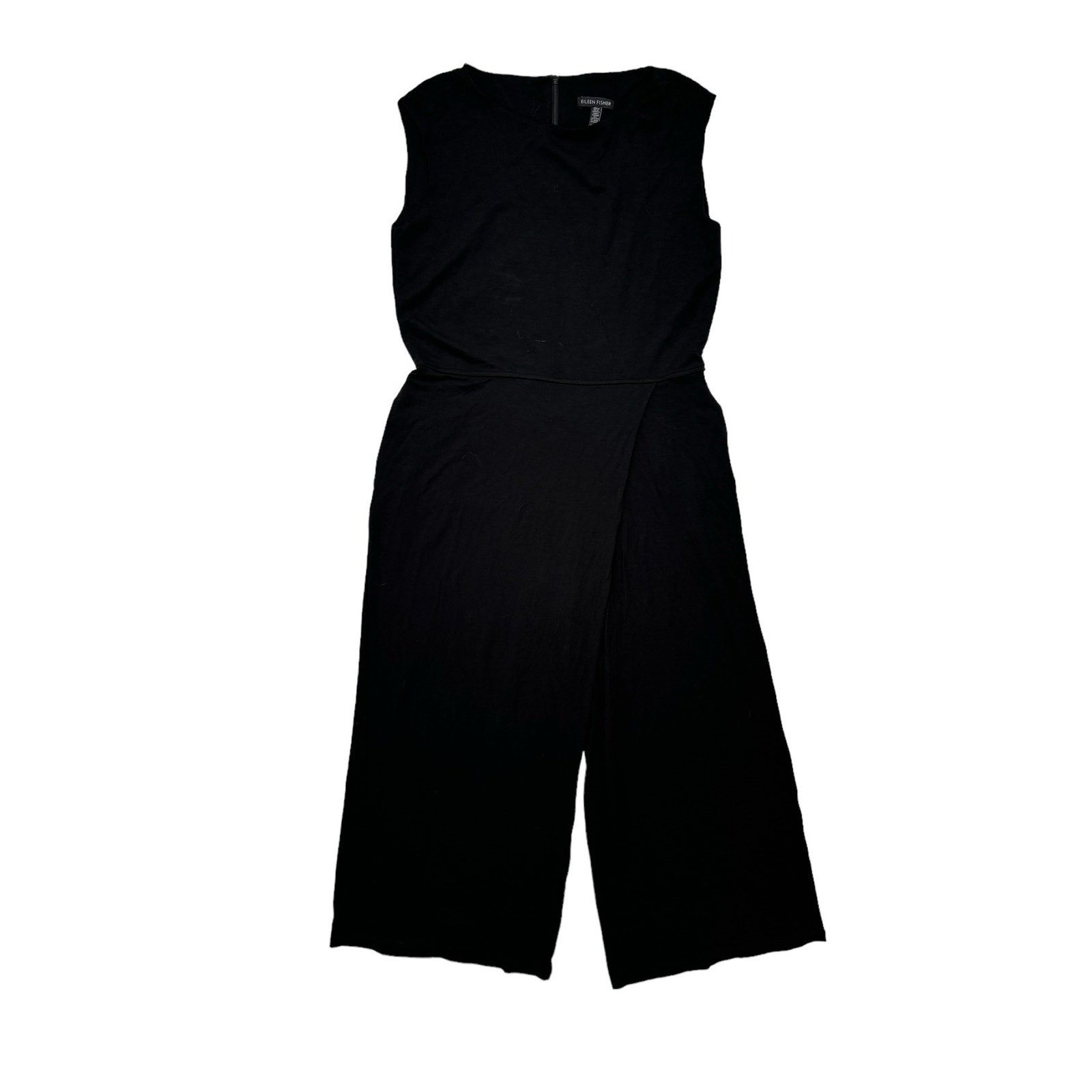 EILEEN FISHER Black Viscose Wide Leg Scoop Neck Jumpsuit Size XS Womens #R18VFF