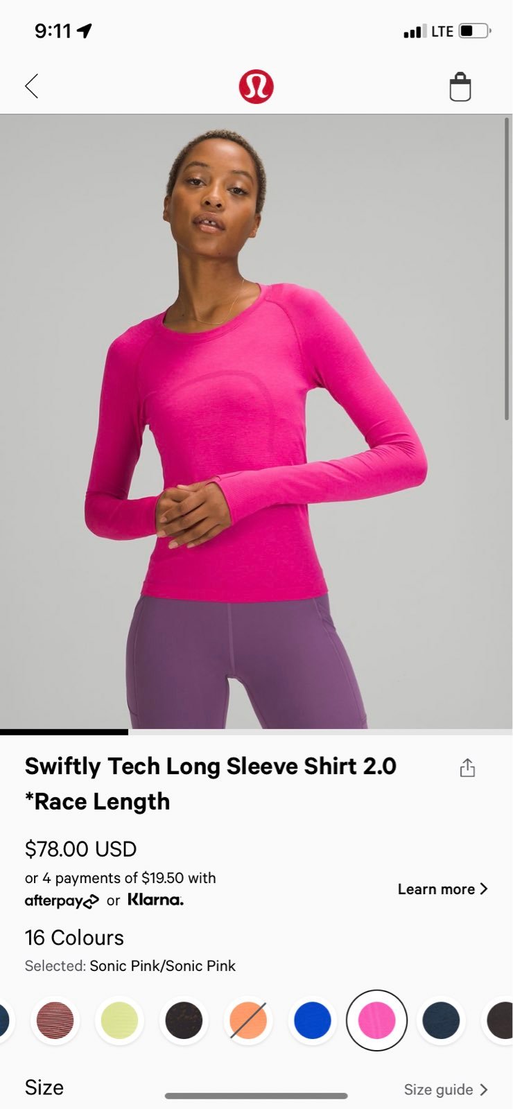 Lululemon sonic pink longsleeve race length