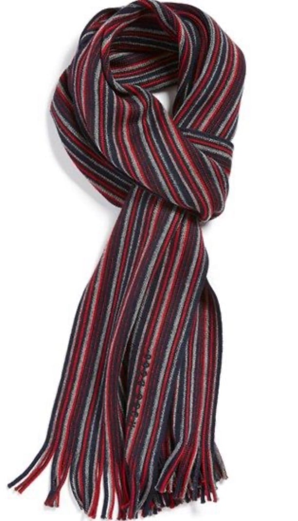 HUGO BOSS 'Fadon' Knit Wool Multicolored Striped Scarf