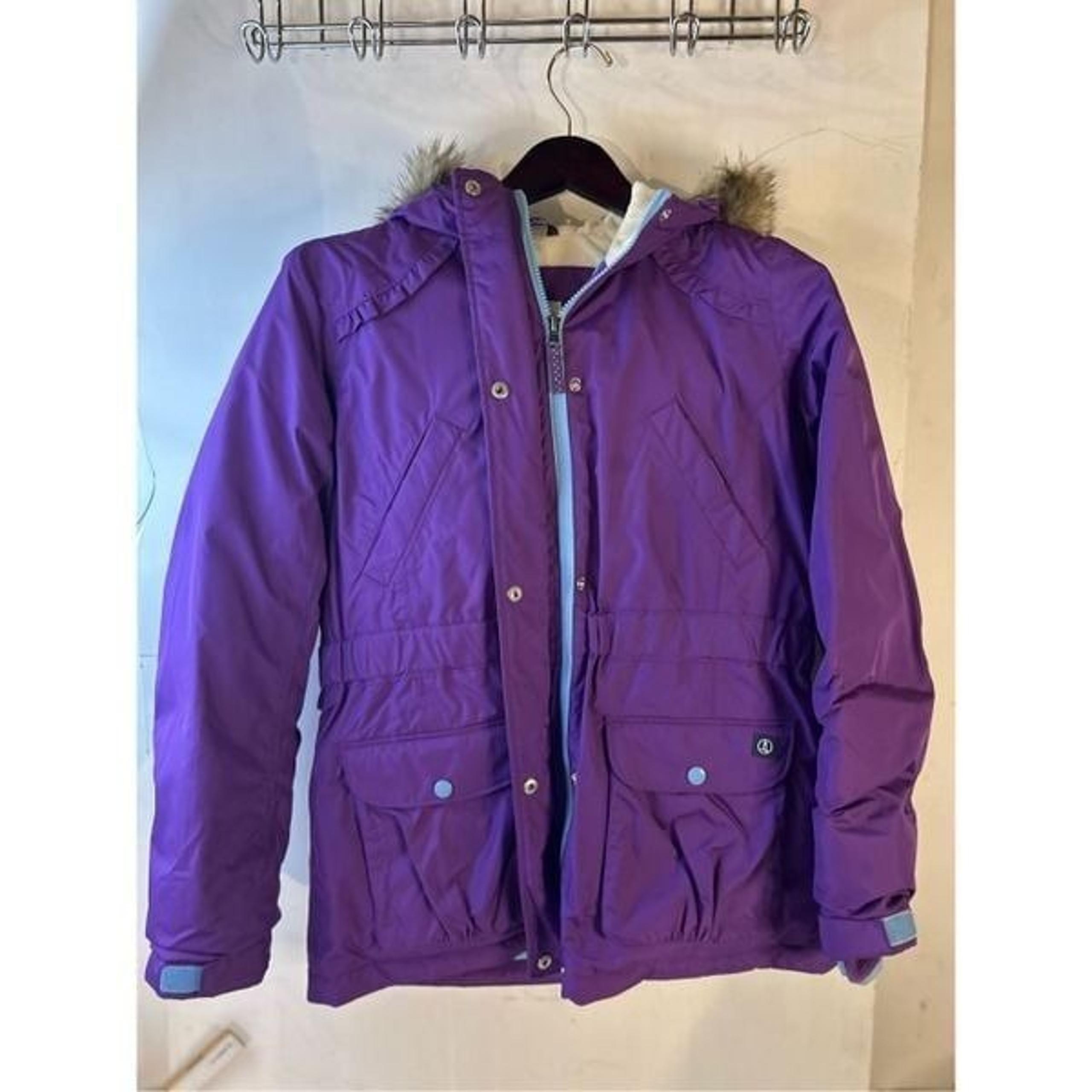 Lands end kids size 16 youth purple down filled puffer faux fur hood