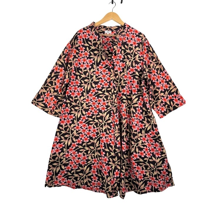 Zuri Kenya Lagen look floral shirt dress pink black boho sz 2X