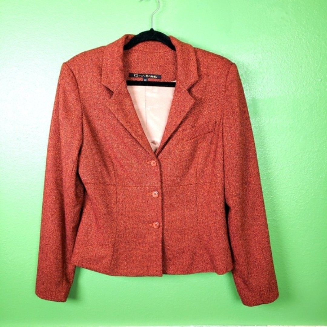 Vintage Dina Bar-el Deadstock Orange tweed women's work career jacket size 12