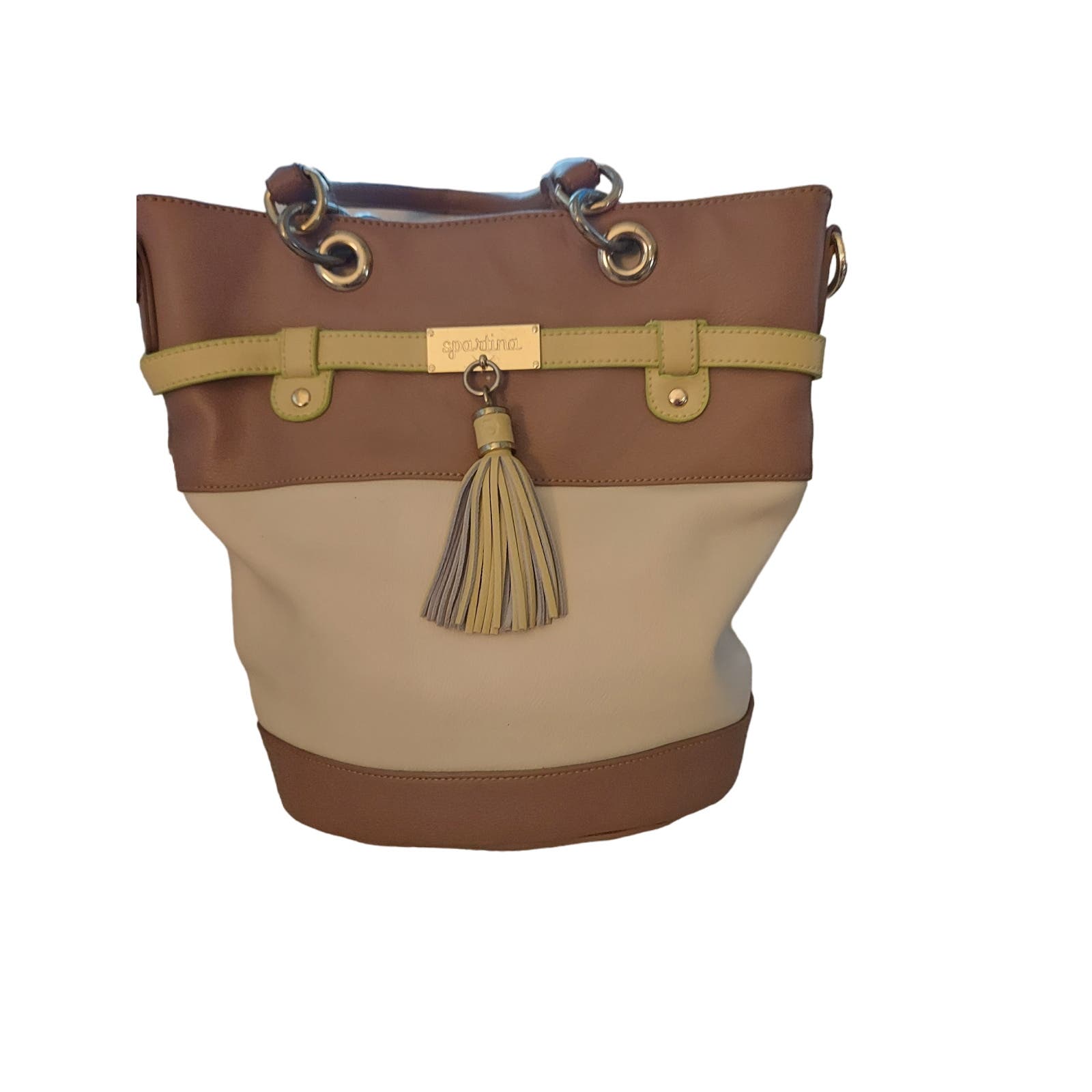 Spartina 449 mocha tassel bucket bag.