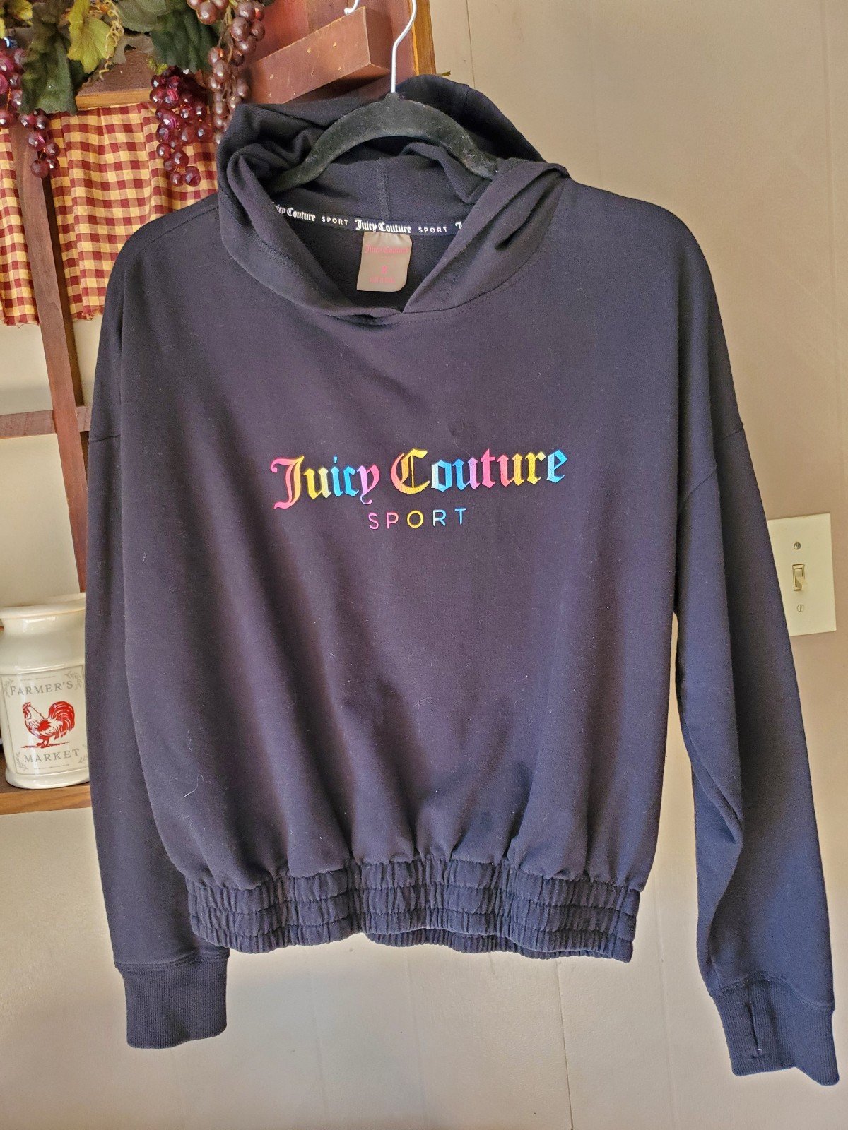 Juicy Couture Sport Ombre Foil Hoodie Ultrasoft French Terry Black Sz Medium