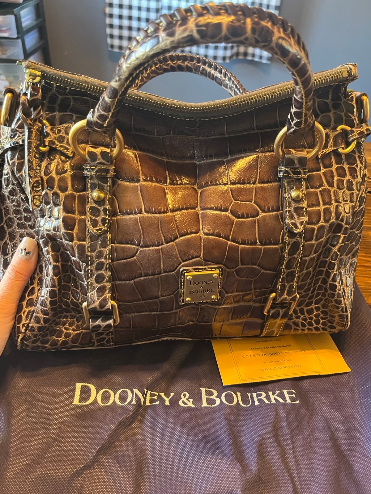 Dooney & Bourke Taupe Crocofino Satchel