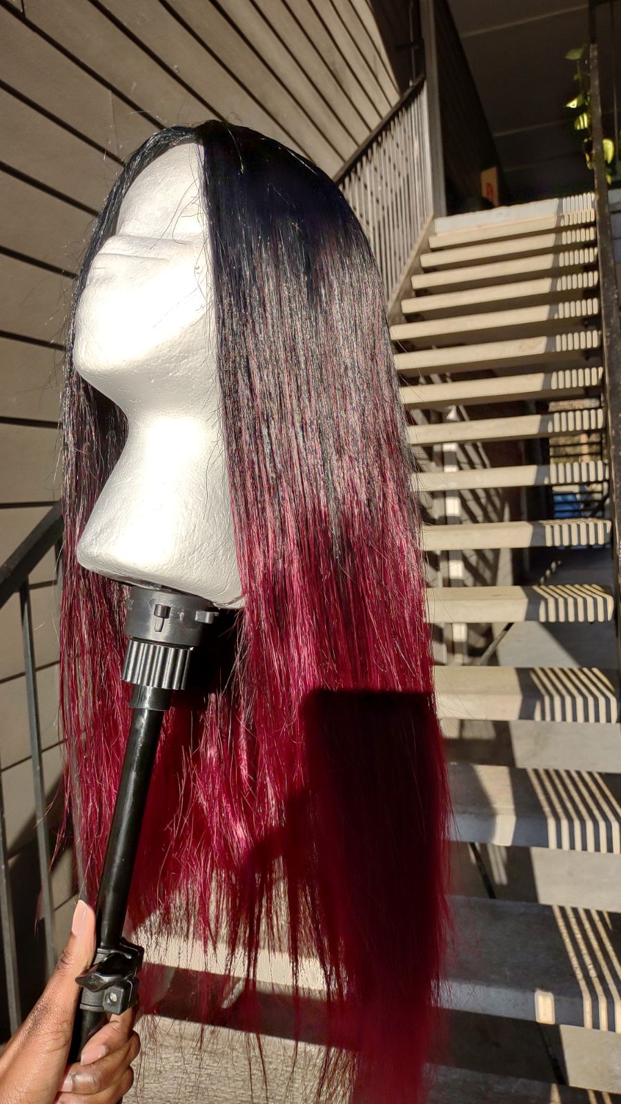 Ombre red human hair blend wig