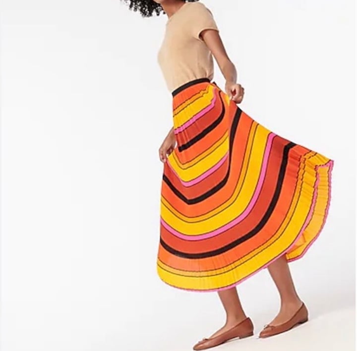 J crew orange pleated midi skirt size 4 Petite
