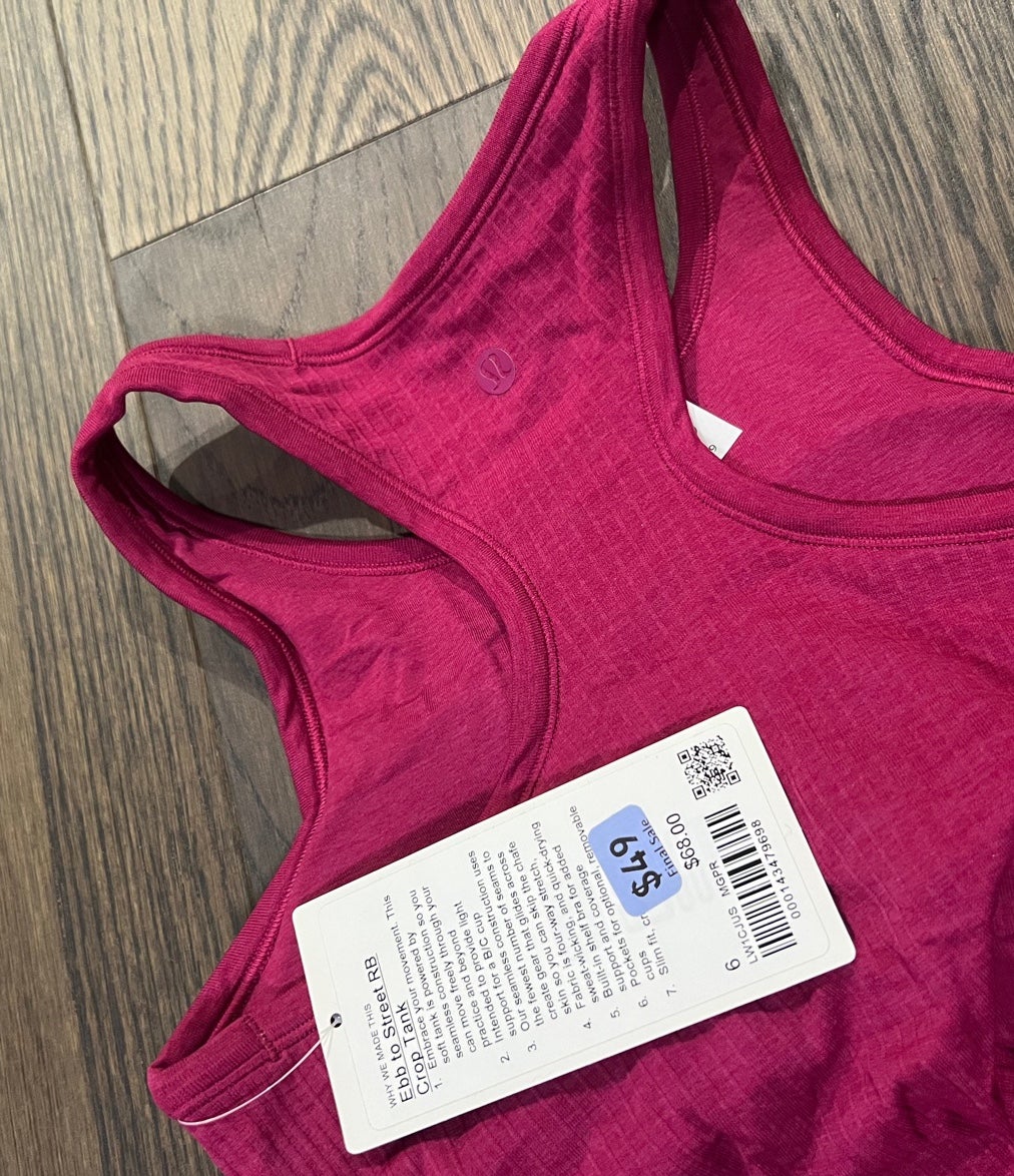Lululemon Ebb to Street Cropped Racerback Tank Top - Lilac