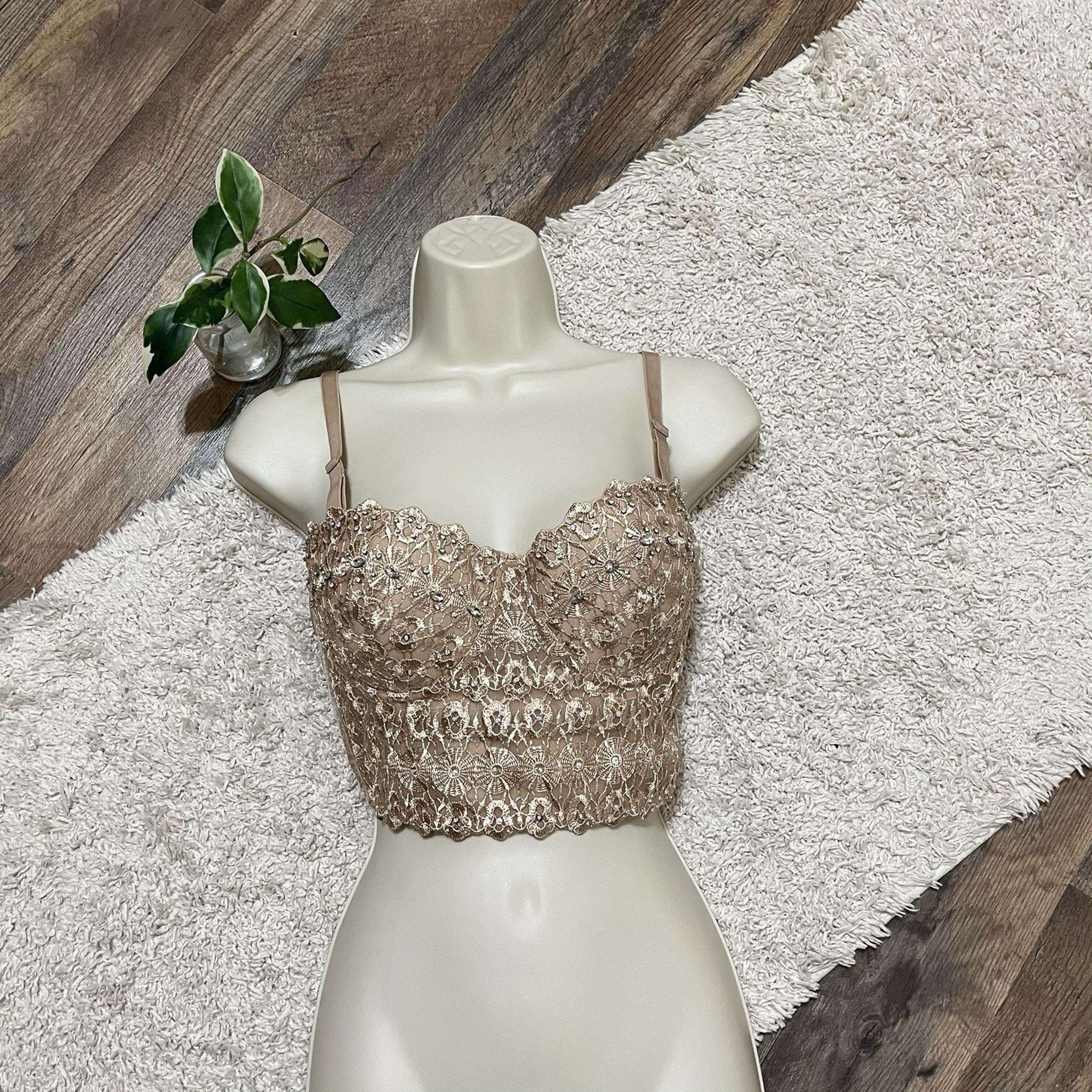 Windsor Medium Beige Lace Rhinestone Sequin Underwire Padded Bustier Top