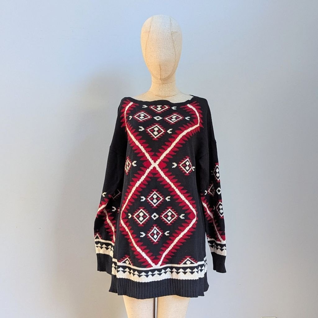 Lauren Ralph Lauren Red & Black Aztec Sweater- Large -New