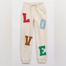 Aerie Offline Real Me LOVE Patchwork Joggers in Ivory/Multi Size XS