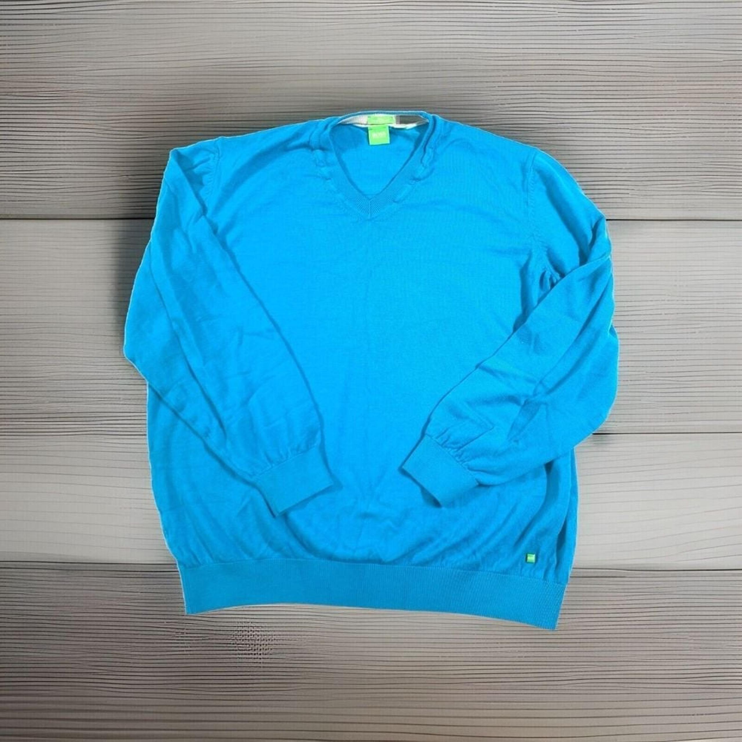 Boss Hugo Boss Men's Golf Ribbed V-Neck Wool Water Repellent L Sweater Blue
