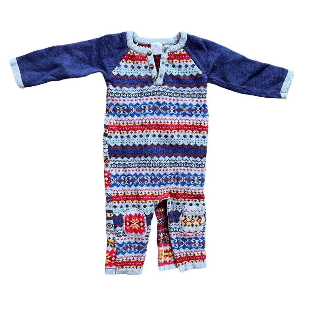 Hanna Andersson Wool Blend Fair Isle Nordic Sweater Romper 1 Piece sz 80 18-24 m
