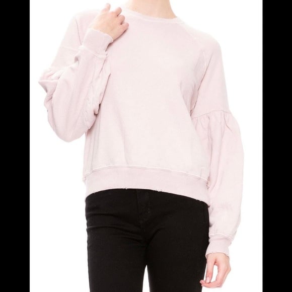 The Great Sweatshirt Bishop Pink Distress Trim Long Sleeve Cotton Size 1