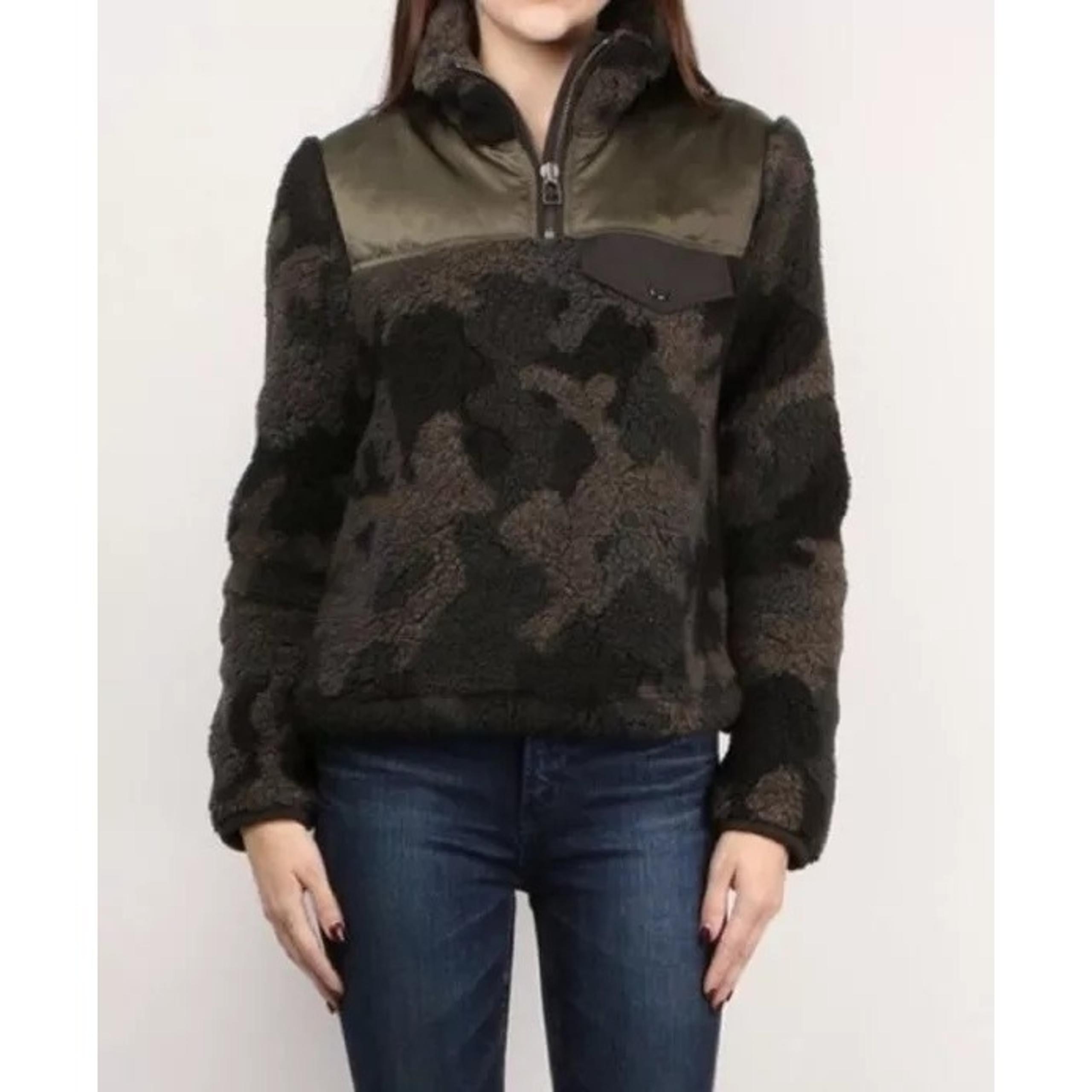 Veronica Beard Jeans Kylan Green Camo Sherpa Jacket Pullover Faux Fur Womens XS