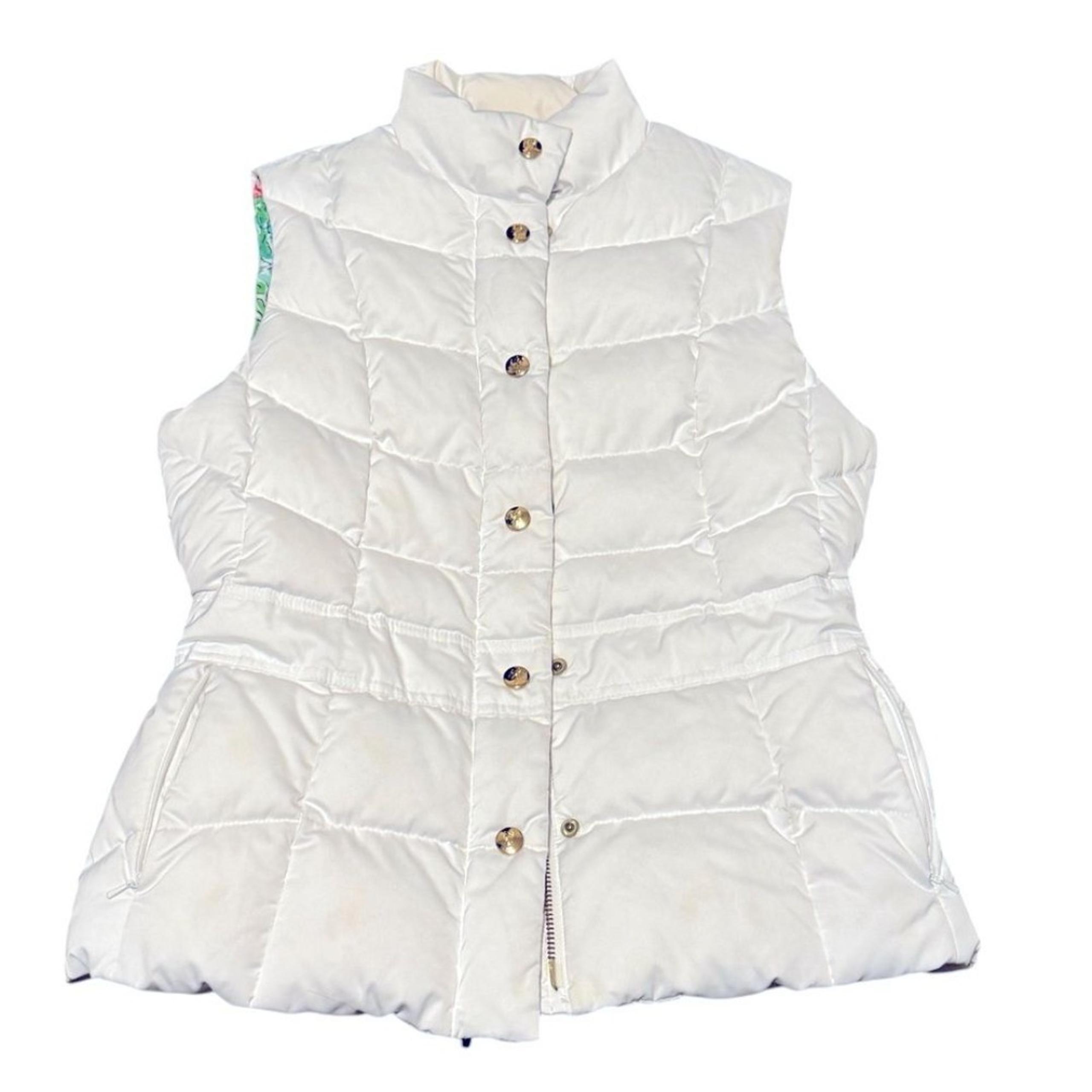 Women’s Lily Pulitzer White Puffer Vest Floral Lining Size Small