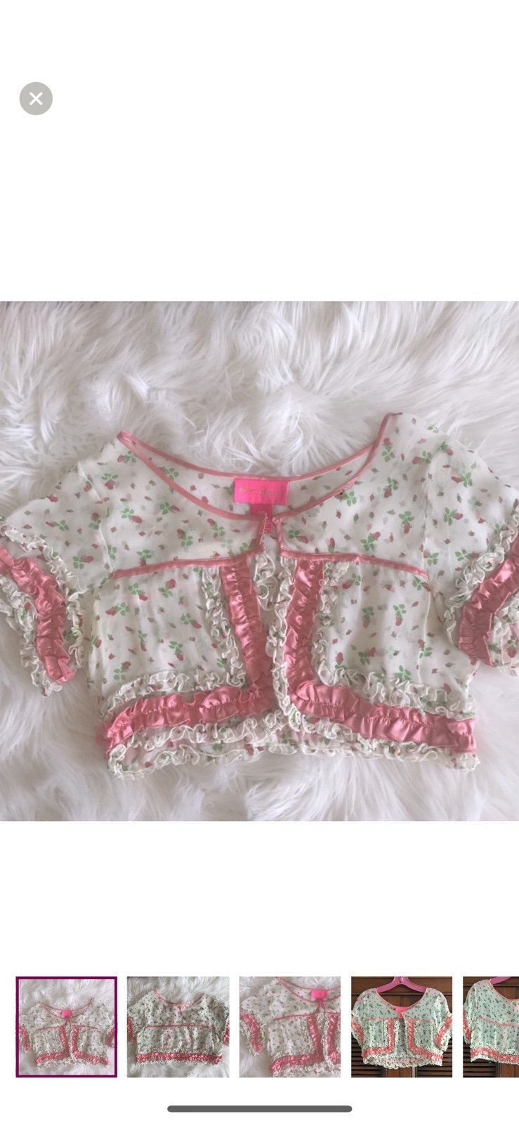 Y2K BETSEY JOHNSON PINK & WHITE FLORAL SHEER CROPPED BOLERO