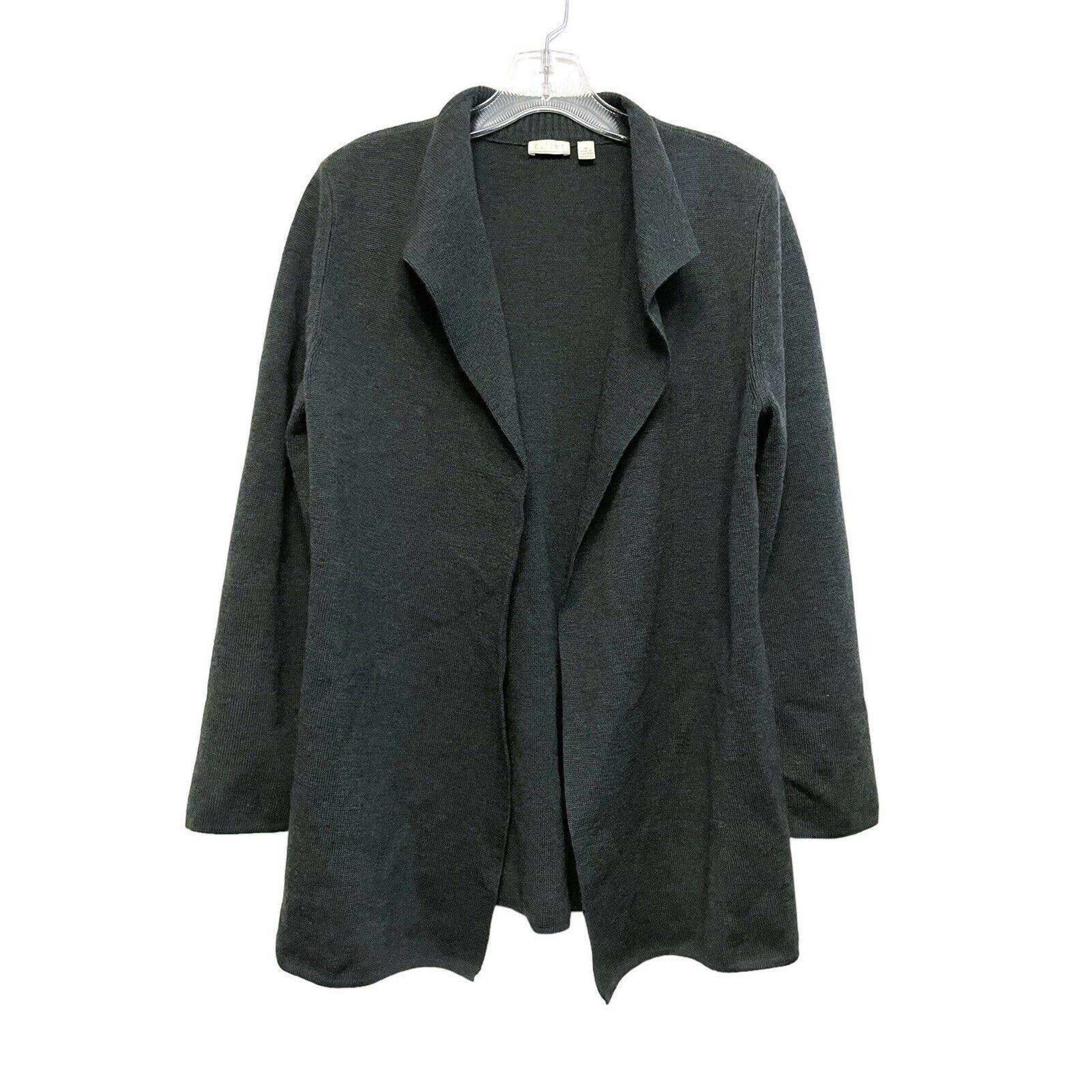 Cullen 100% Merino Wool Open Cardigan Sweater Size M Dark Green Italian Yarn