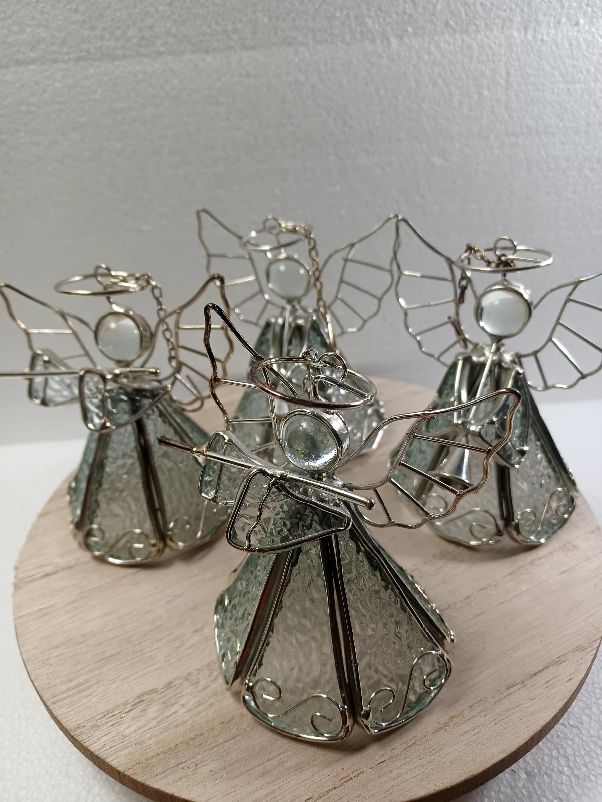 4 Lead Glass Angel With Harp Clear Handmade with Hanging Chain 4"x3"