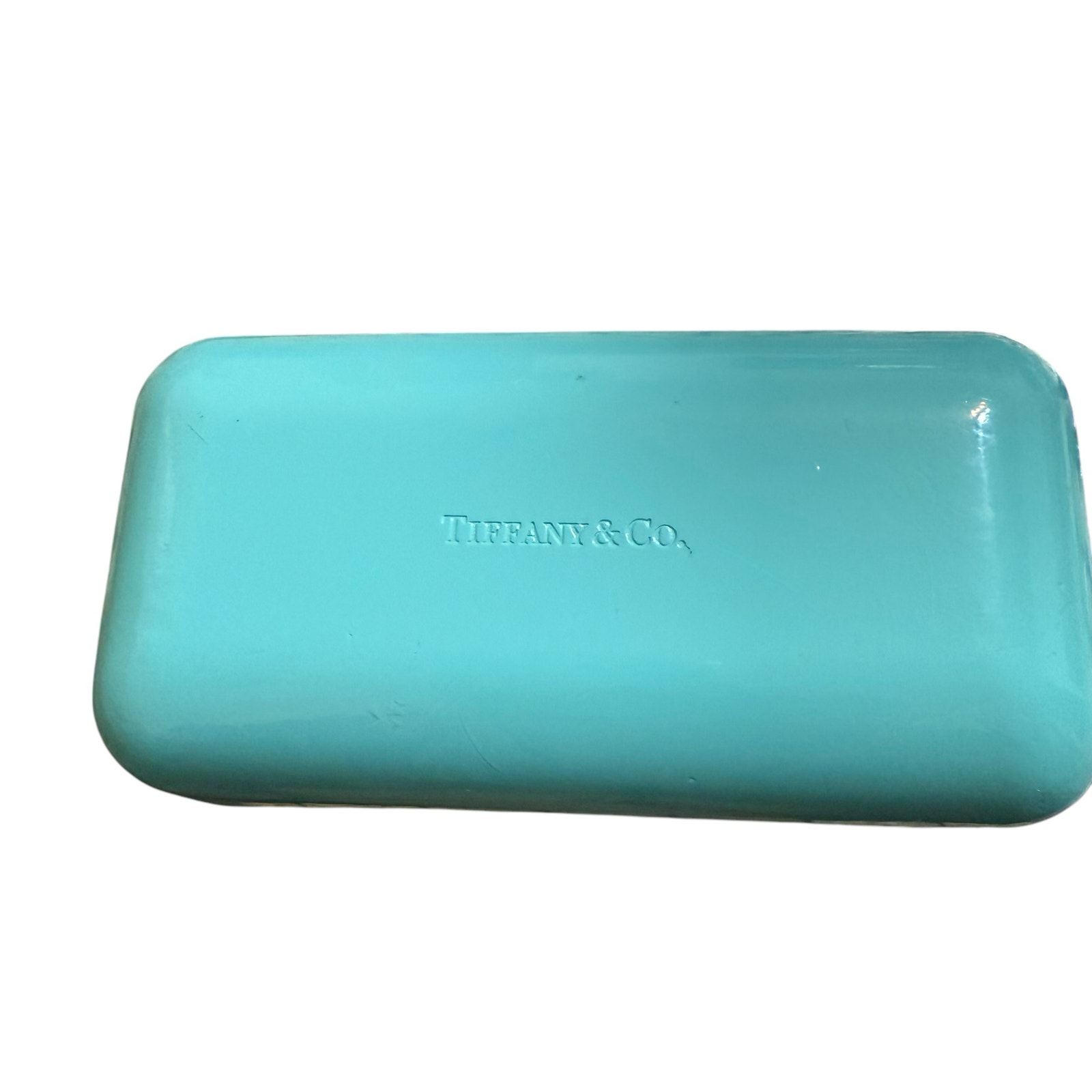 Tiffany & Co. Turquoise Blue Hard Clam Shell Flip Eyeglass Case and Cloth