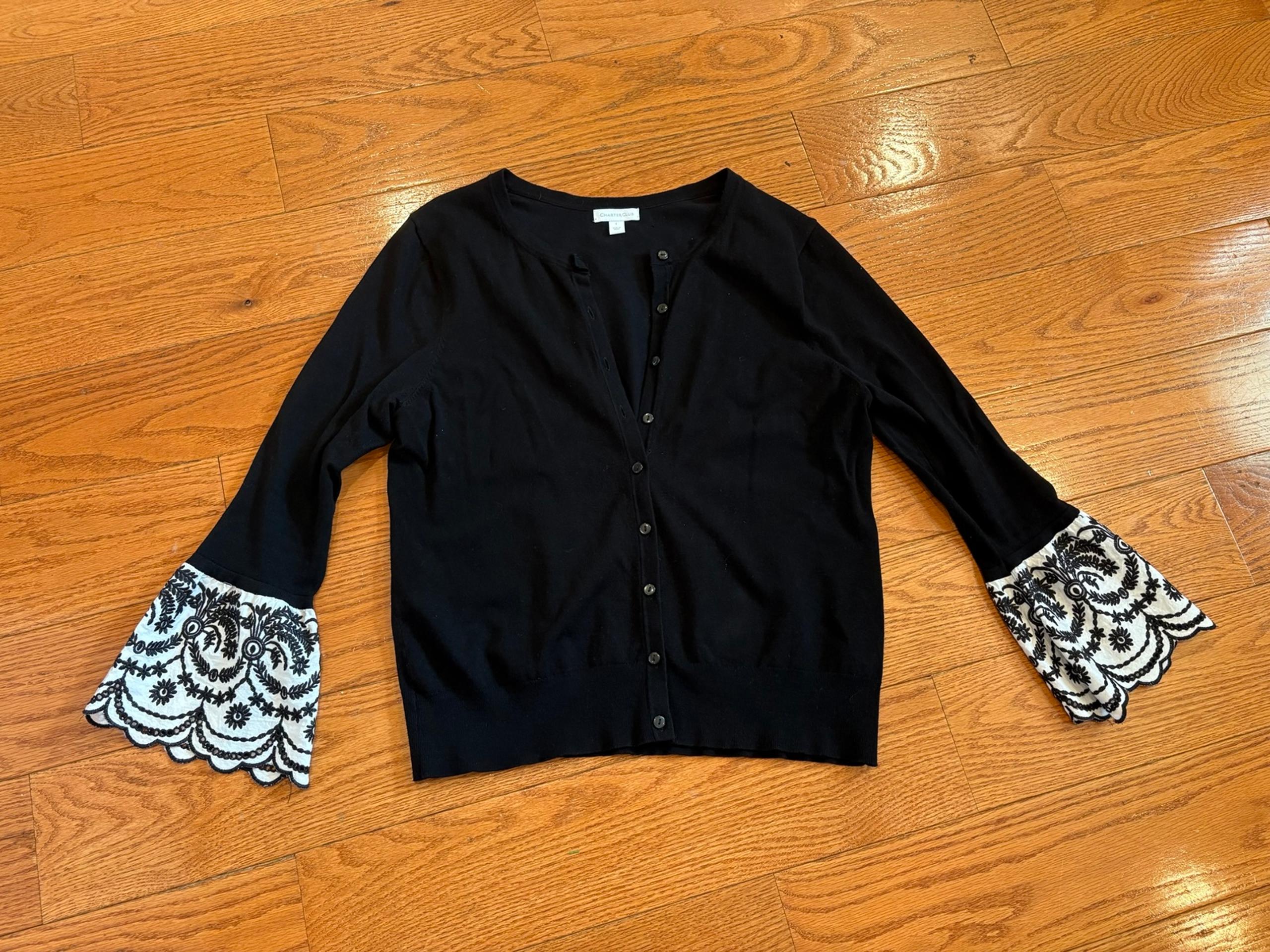 Charter Club Button Up Fancy Sleeve Sweater Cardigan Top