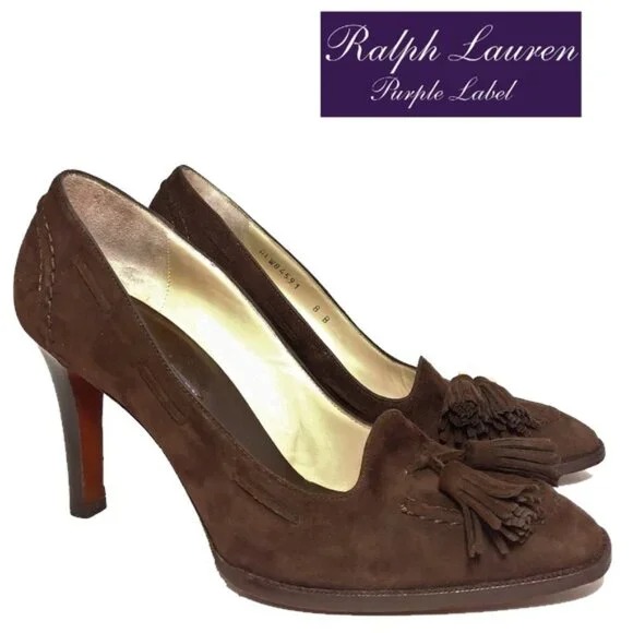 Ralph Lauren Collection Suede Luxury Pumps High Heels Sz 8B RL Purple Label