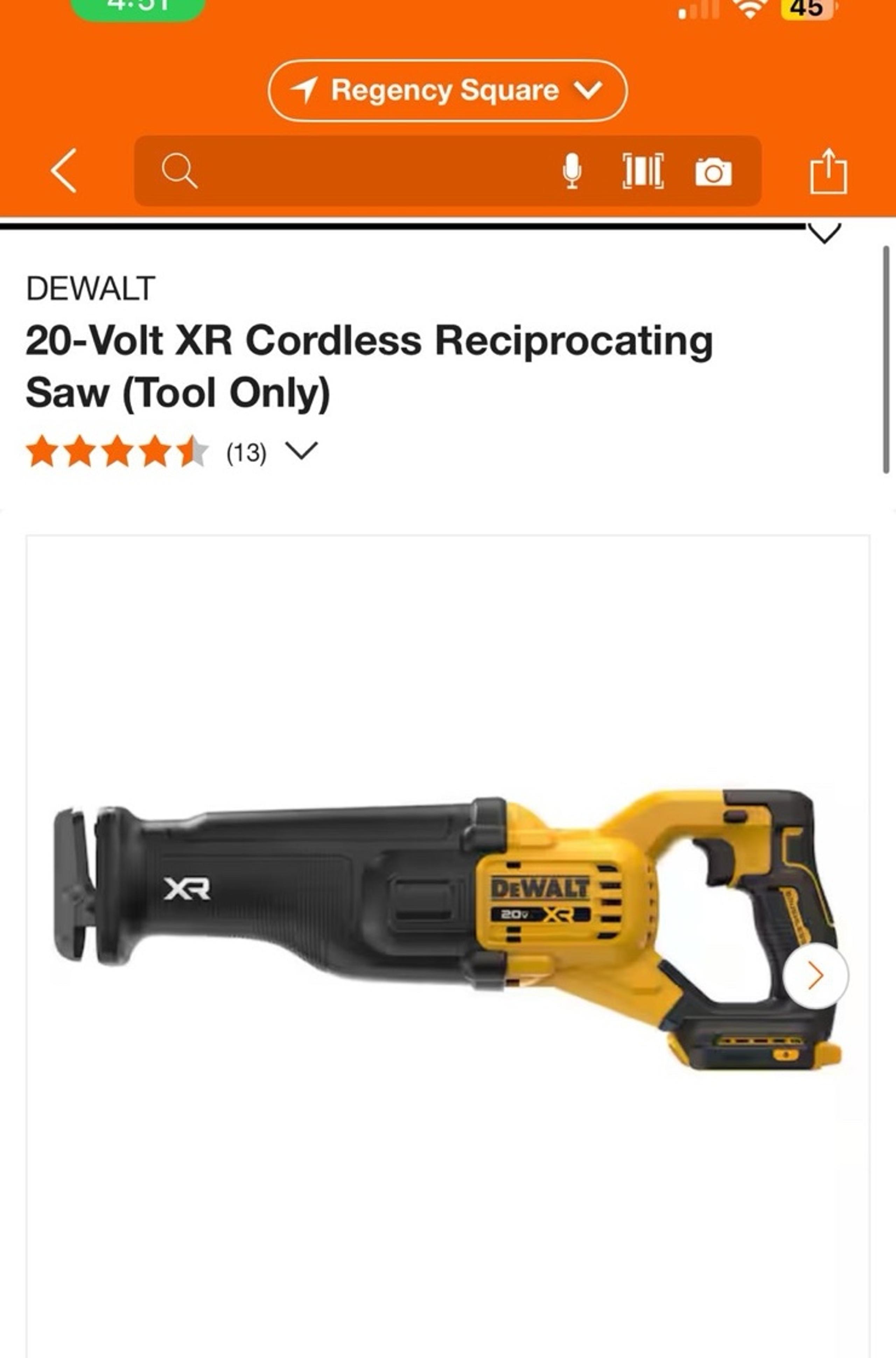 DEWALT 20-Volt XR Cordless Reciprocating Saw (Tool Only)