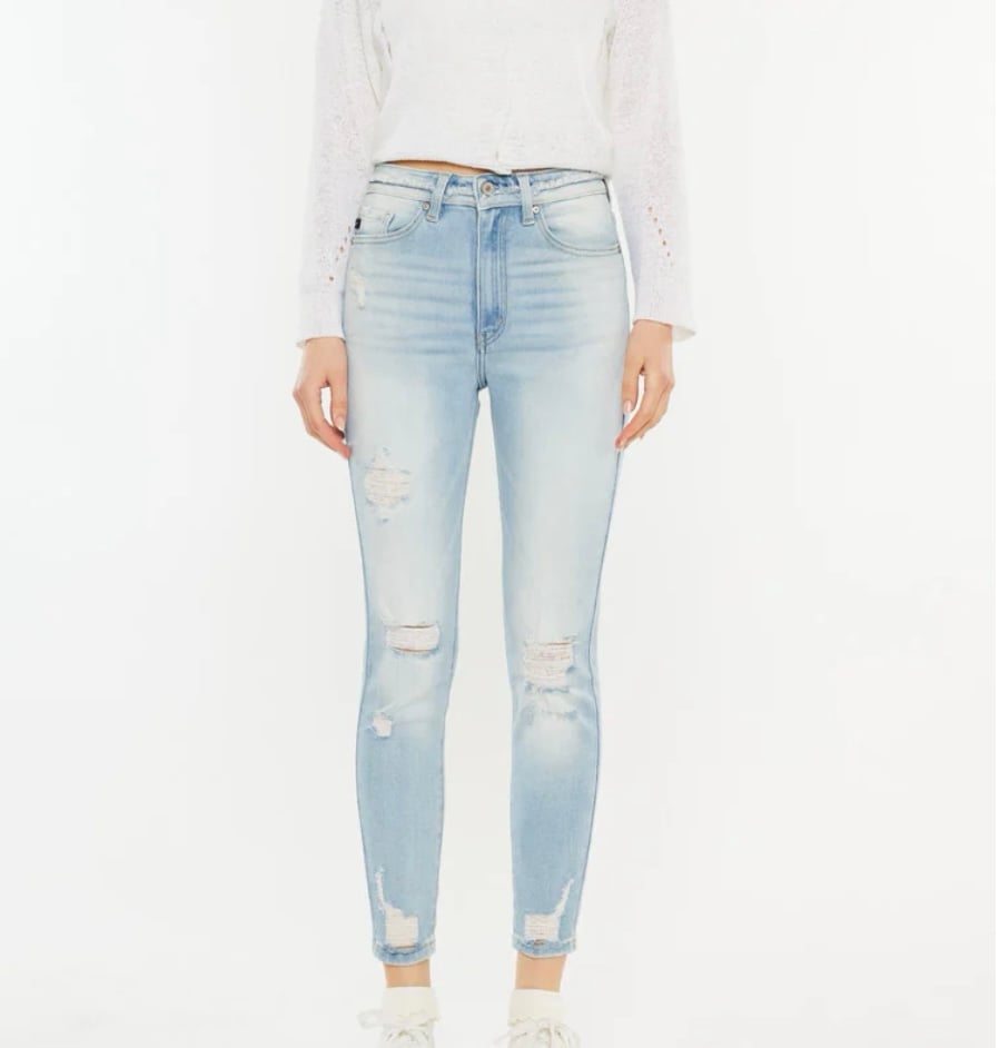KanCan Ultra Rise Ankle Skinny Jeans Distressed Light Wash size 13/30