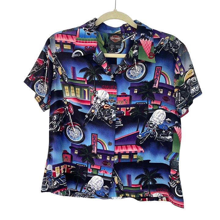 Harley Davidson x Tori Richard Vintage Womens Aloha Shirt Hawaiian Button Front