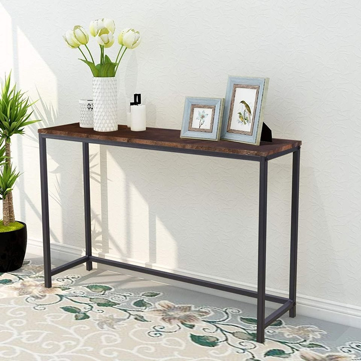 Rustic Brown Wood Console Sofa Table, End Table Computer Desk Console Tables