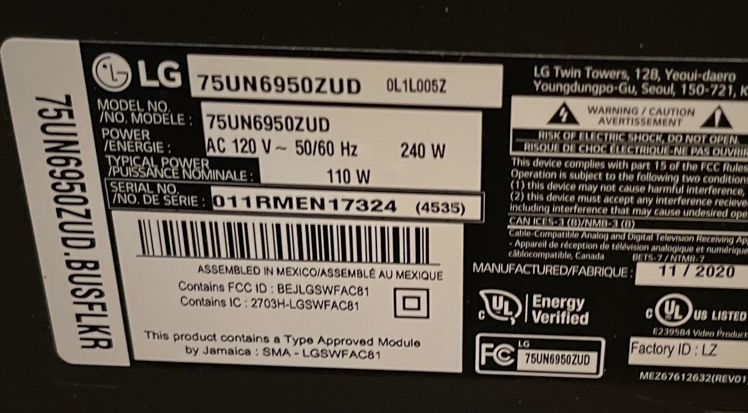 LG tv repair kit for 75UN6950ZUD tv
