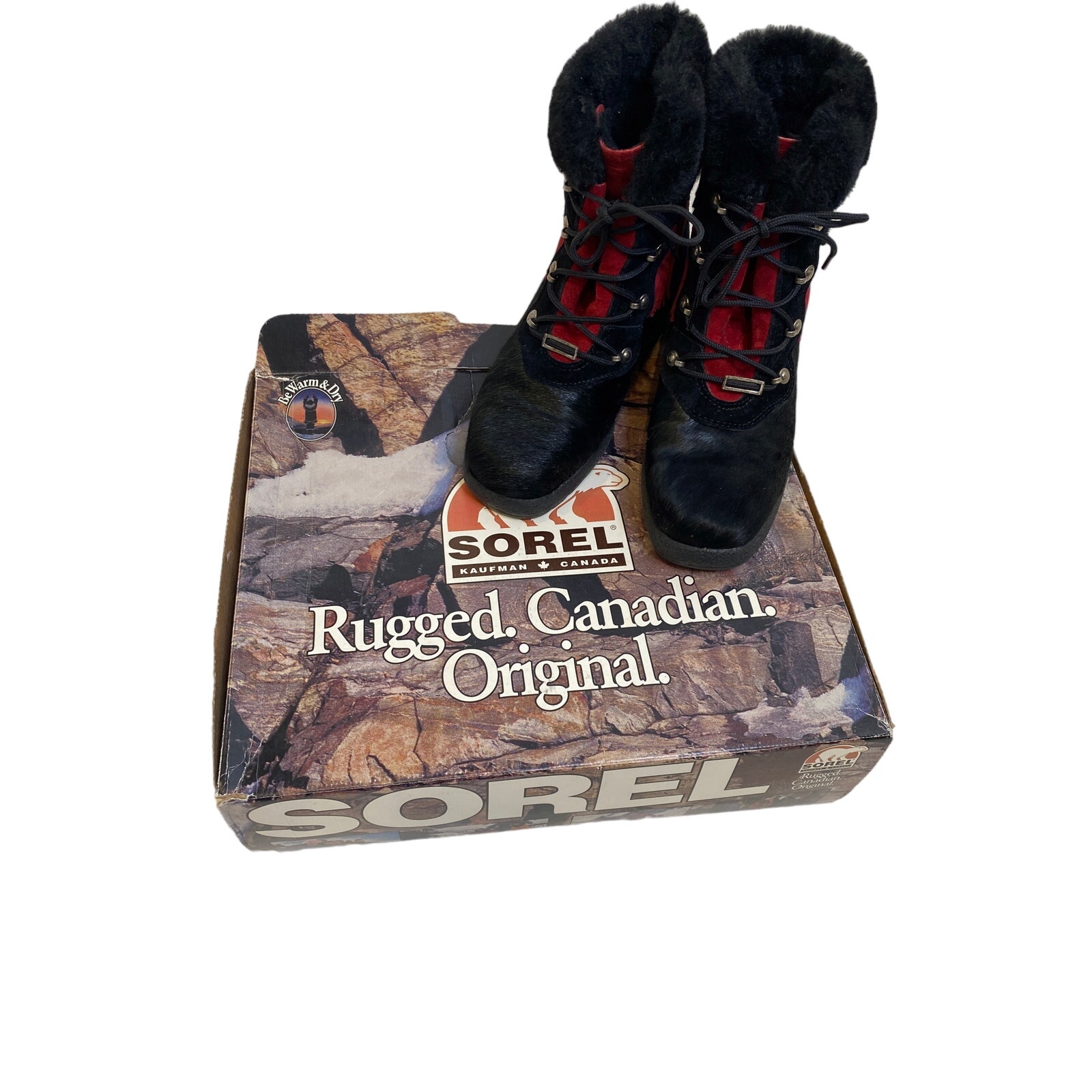 Sorel Soho Chianti Winter Hiking Lace Up Boots Deadstock NIB Sz 7 Suede Black