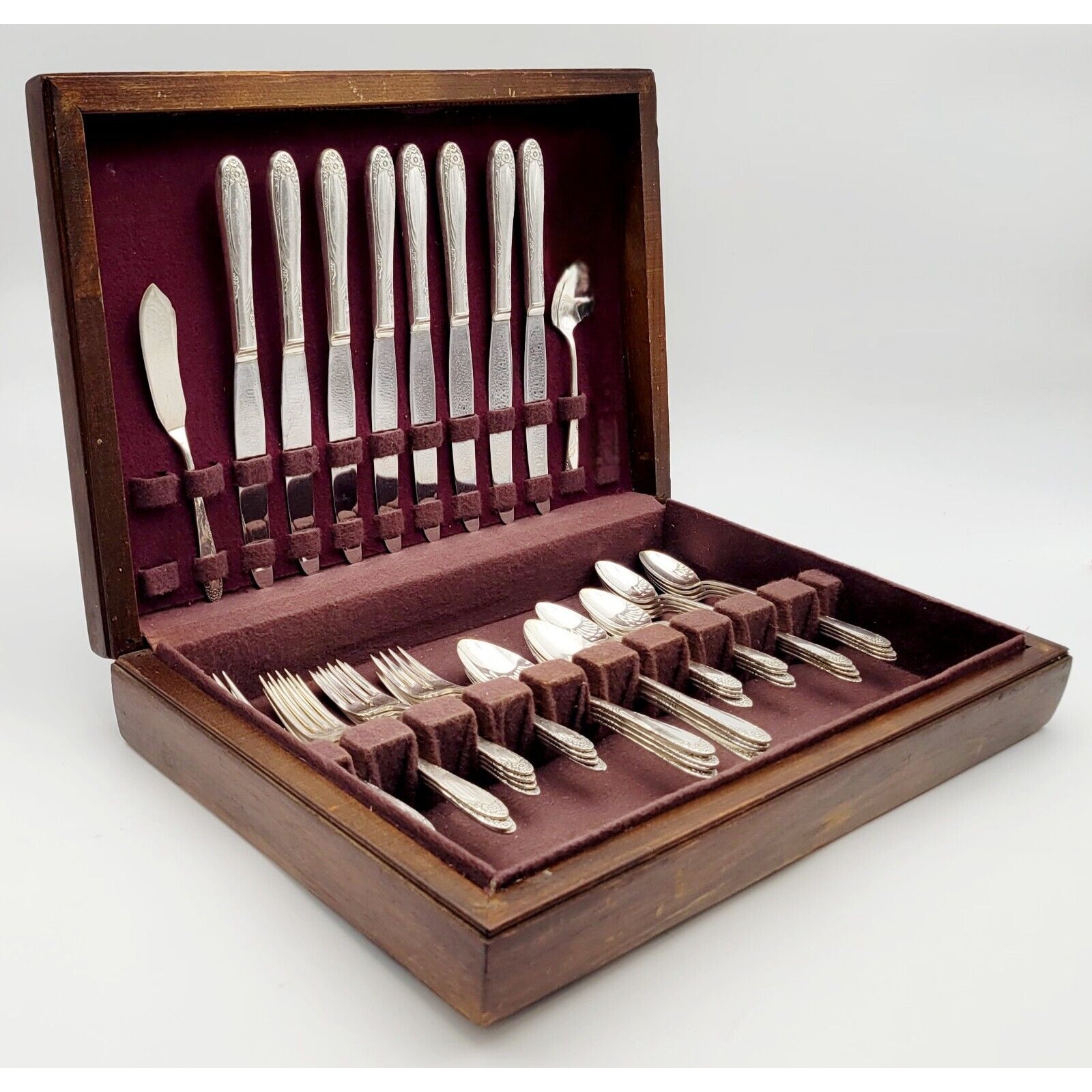 Vtg Oneida Silver English Garden 49 Pcs For 7 Silver Plate Flower Handle 1948